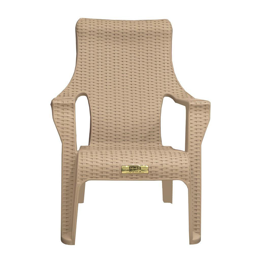 Silla Plástica Siesta con Brazos y Textura Ratán para Interior y Exterior - Varios Colores Beige
