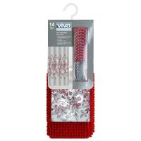 Set De Cortina + Alfombra Para Baño 14 Pzas - Viva Varios Colores