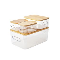 Set De 4 Cajas Transparentes Con Tapa De Bambú - Umbra
