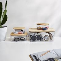 Set De 4 Cajas Transparentes Con Tapa De Bambú - Umbra