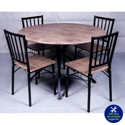 Set De Comedor Mesa Redonda Y Sillas Café 5 Pzas - Z