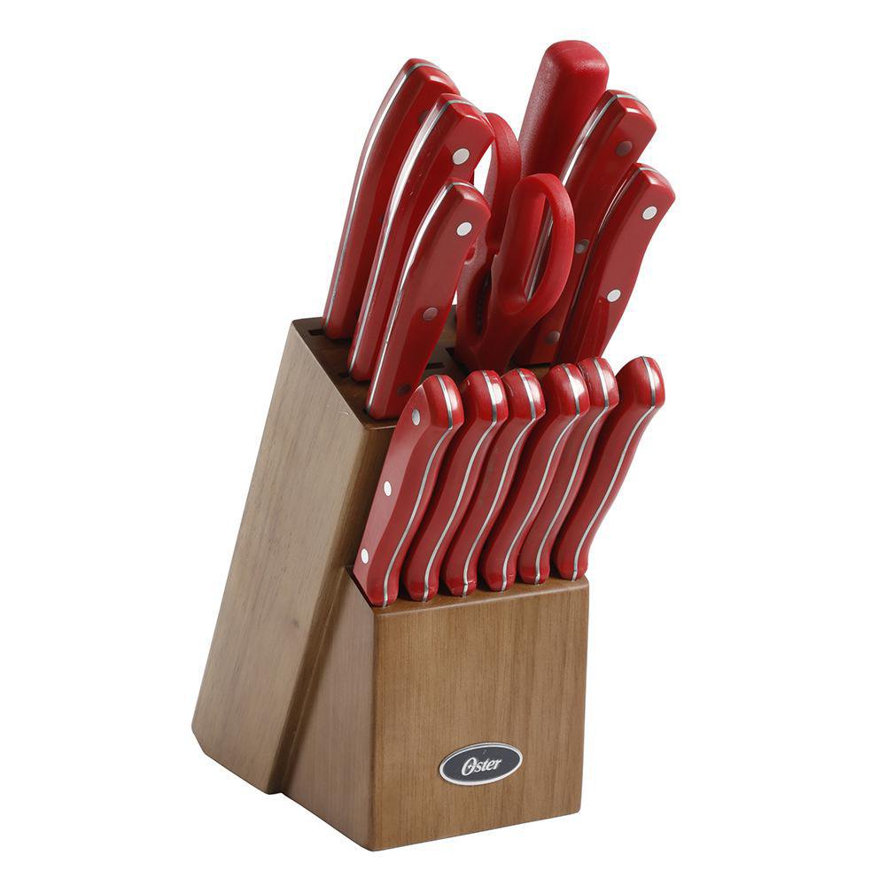 Set de Cuchillos con Base de Madera Color Rojo