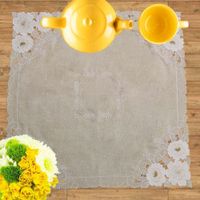 Mantel Cuadrado Color Natural Con Flores 83 X 83 Cm - Viva