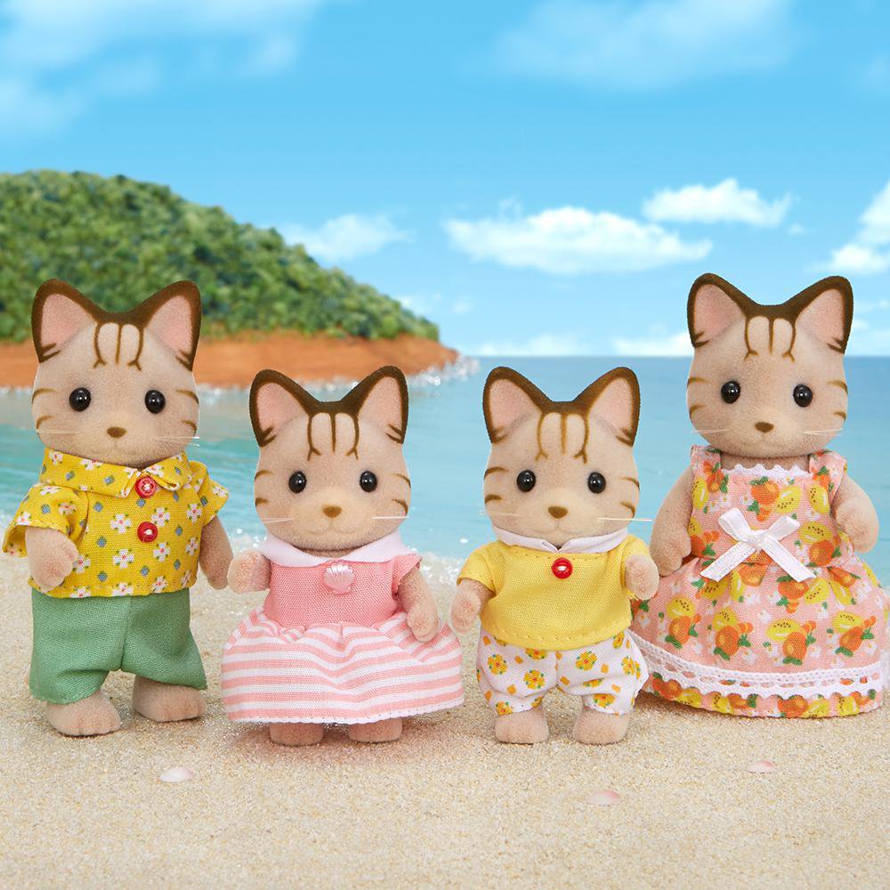 Set Sylvanian Families Familia Gato de Rayas con Papá, Mamá y 2 Niños de 4 Piezas Sylvania…
