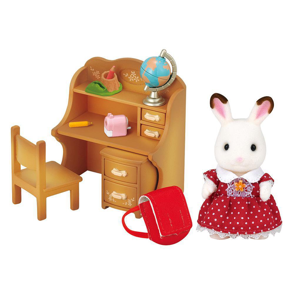 Set de Figuras Sylvanian Families Hermana Freya Conejo Chocolate con Set de Escritorio Syl…