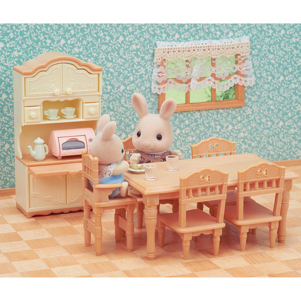 Set Sylvanian Families Comedor con Mesa, Sillas y Alacena de Cocina de 22 Piezas Sylvanian…