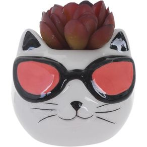 Planta Artificial Con Pote Diseño Gatito Con Lentes 7 X 9 Cm - Concepts