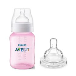 Biberón Clásico Anticólicos Rosado 260 Ml + Tetilla - Avent