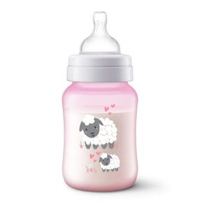 Biberón Clásico Anticólicos Rosado Diseño de Ovejitas 260 Ml - Avent