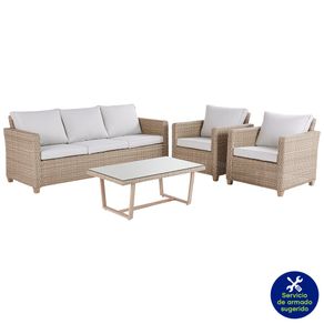 Set de Jardín Sillones y Mesa Ratán Beige 5 personas - Naterial