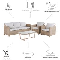 Set de Jardín Sillones y Mesa Ratán Beige 5 personas - Naterial