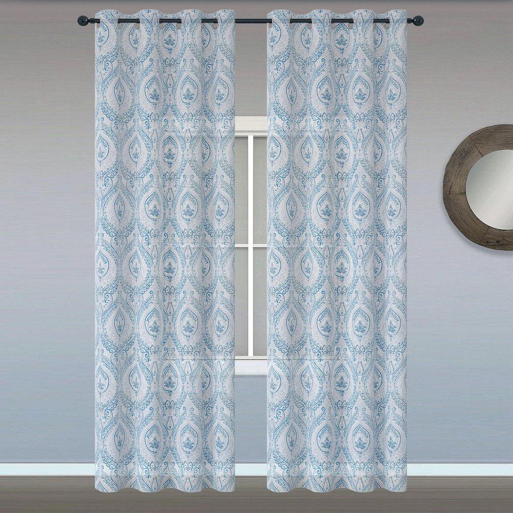 Cortina Voile Estampada Azul