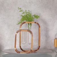 Florero De Vidrio Y Madera 11.50X5X16 Cm - Concepts