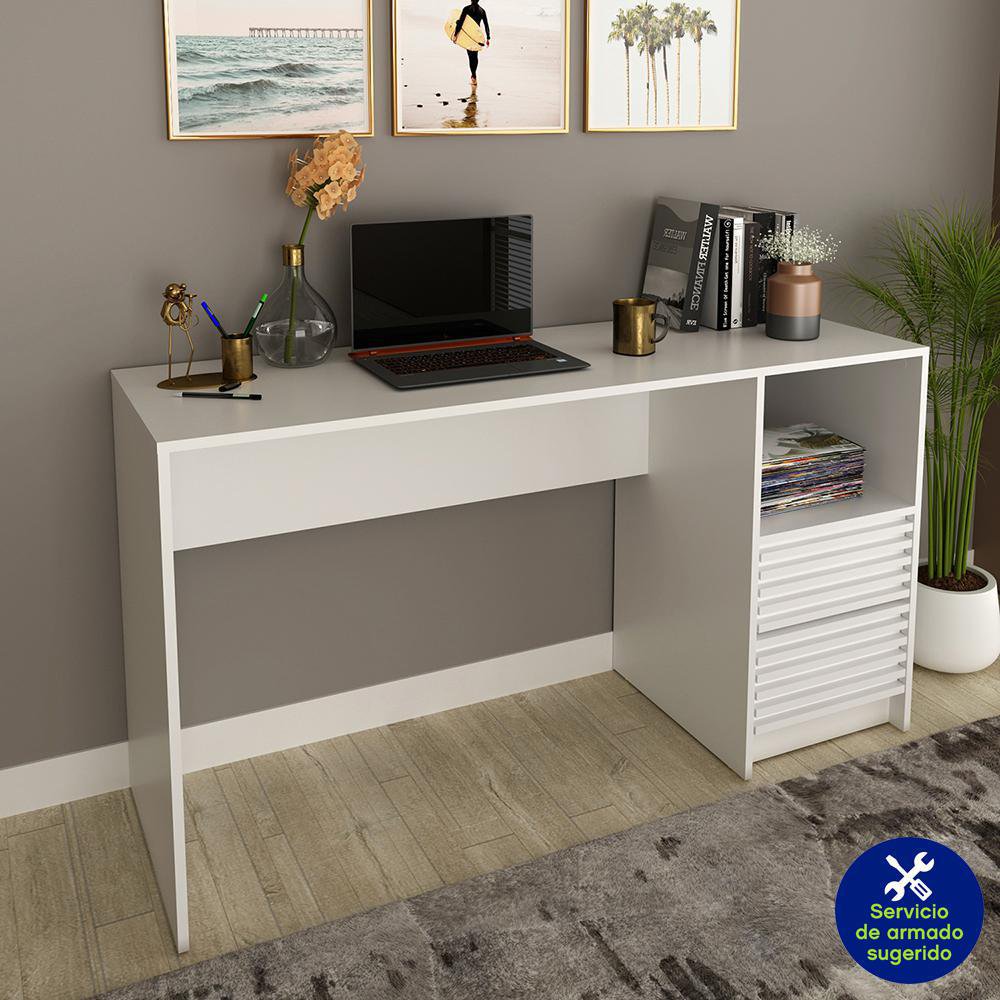 Escritorio Moderno con Cajones Decorativos 135.8 x 45 x 74.5 cm - Varios Colores Blanco