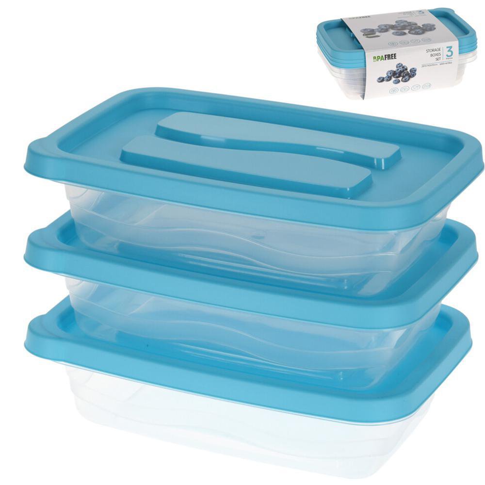 Set de 3 Contenedores Rectangulares de 1020 ml con Tapadera Color Azul