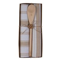 Set De Toallas Para Cocina Beige Con Cuchara De Madera 40x70 Cm - Viva