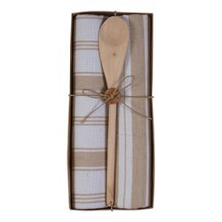 Set De Toallas Para Cocina Beige Con Cuchara De Madera 40x70 Cm - Viva