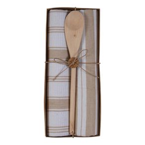 Set De Toallas Para Cocina Beige Con Cuchara De Madera 40x70 Cm - Viva
