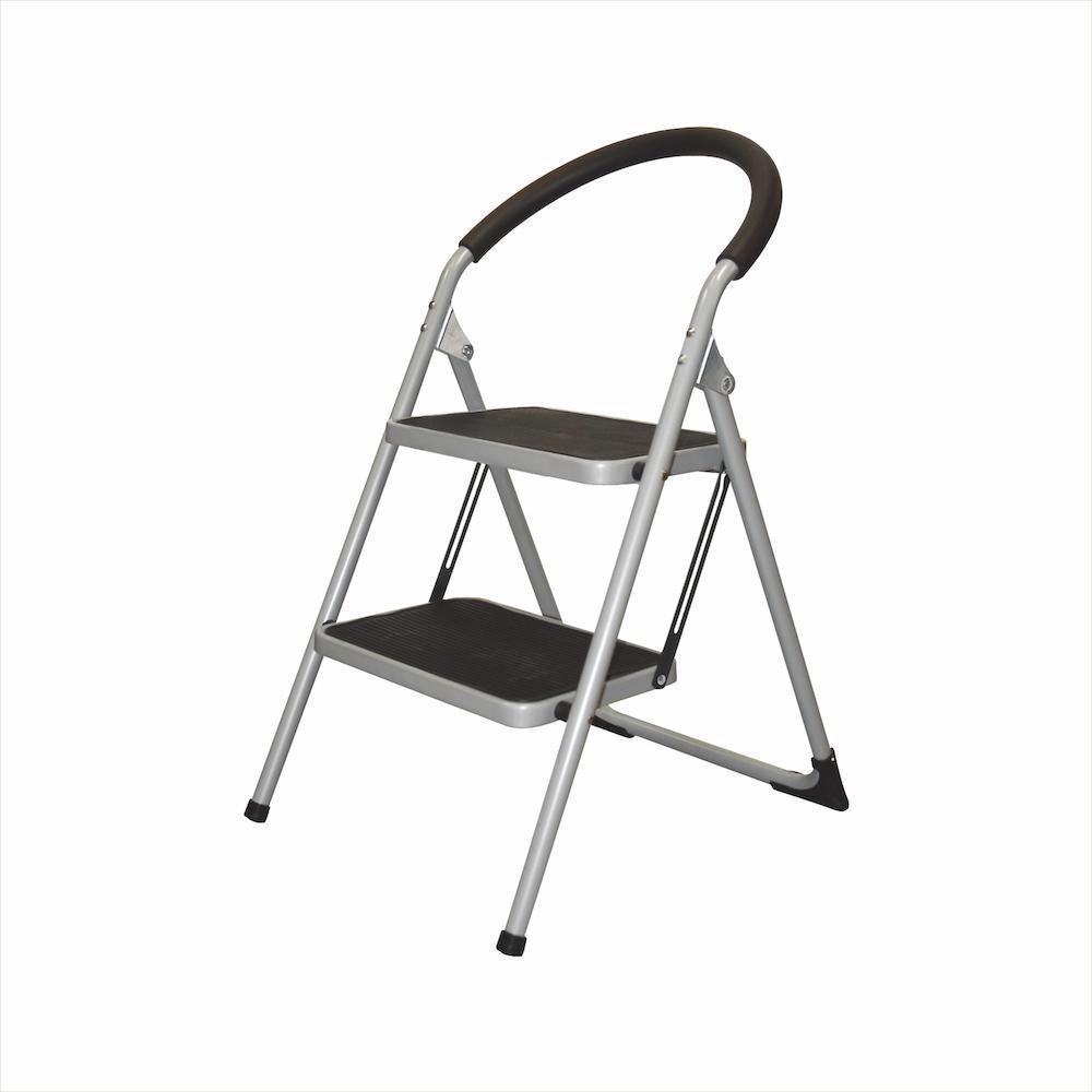 Escalera Metálica Plegable de 2 Gradas Color Gris