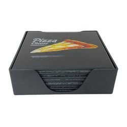 Set De 6 Porta Vasos Cuadrados Con Base Diseño Pizza - Concepts