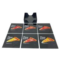 Set De 6 Porta Vasos Cuadrados Con Base Diseño Pizza - Concepts
