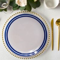 Plato Para Cena Blanco Líneas Azules 10.8 Plg - Niu Haus