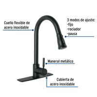 Monomando para Cocina Tubig Cuello Extraíble Negro Mate - Foset