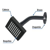 Regadera Cuadrada con Brazo Abs Negro Mate 4 Plg - Foset