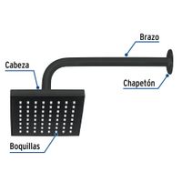 Regadera Cuadrada ABS 6 Plg Negro Mate con Brazo - Foset