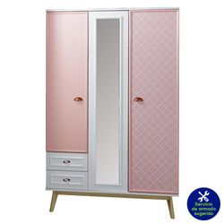 Armario De 3 Puertas Blanco Y Rosa De 132X61X204 Cm - Zmobili