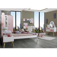Armario De 3 Puertas Blanco Y Rosa De 132X61X204 Cm - Zmobili