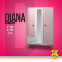 Armario De 3 Puertas Blanco Y Rosa De 132X61X204 Cm - Zmobili
