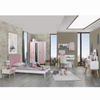 Armario De 3 Puertas Blanco Y Rosa De 132X61X204 Cm - Zmobili
