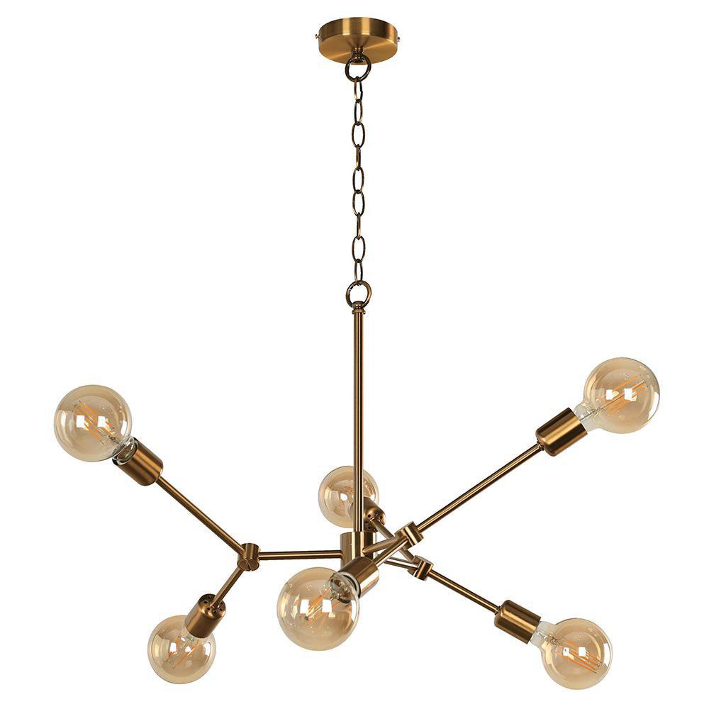 Lámpara Colgante con 6 Luces con Brazos Tipo Araña Acabado Bronce Dorado Base E27