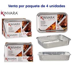 Set De Bandejas Medianas De Aluminio Rectangulares 4 Pzas