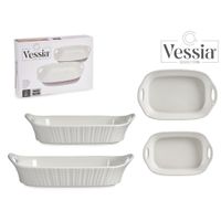 Set De Bandejas De Porcelana Rectangulares Asas Abiertas  2 Pzas