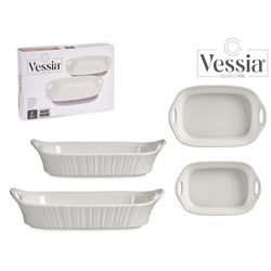Set De Bandejas De Porcelana Rectangulares Asas Abiertas  2 Pzas