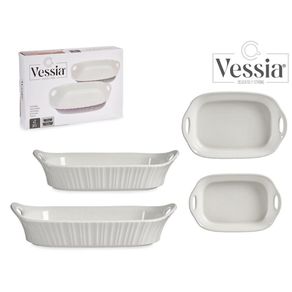Set De Bandejas De Porcelana Rectangulares Asas Abiertas  2 Pzas