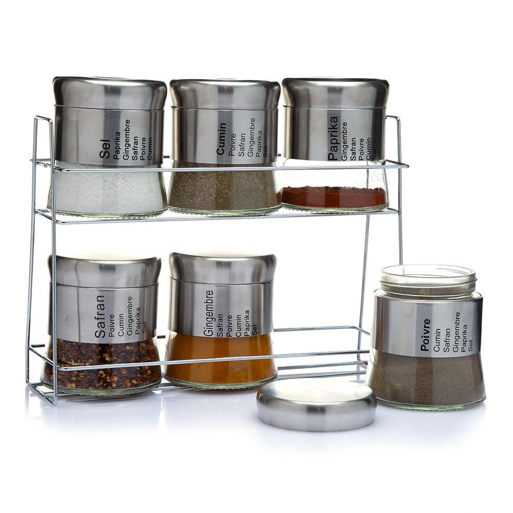 Set de 6 Especieros de Acero Inoxidable con Base de Metal