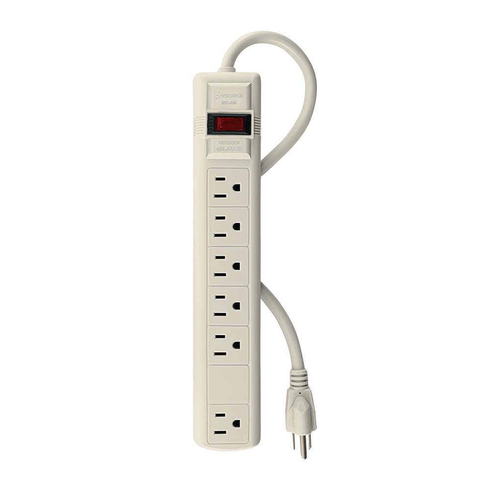 Protector de Voltaje Aterrizada de 6 Entradas en Color Blanca Protector de Voltaje Aterriz…