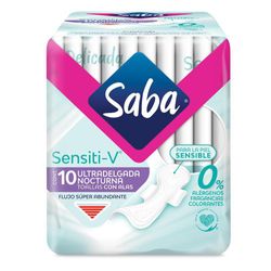 Paquete De Toallas Sensiti-V Ultradelgada Nocturna 10 Unidades - Saba