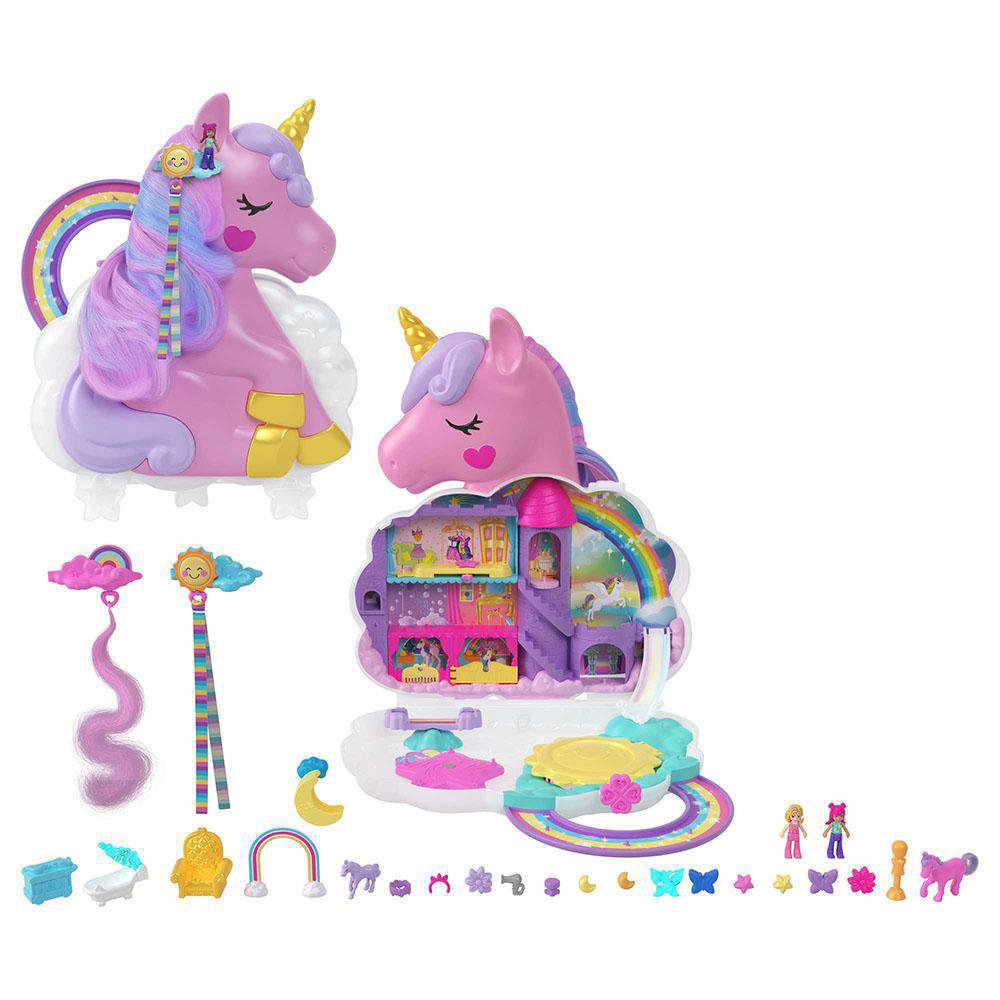 Set de Juego Polly Pocket Salón Unicornio Arcoíris Polly Pocket Unicornio 2 en 1 con Sorpr…