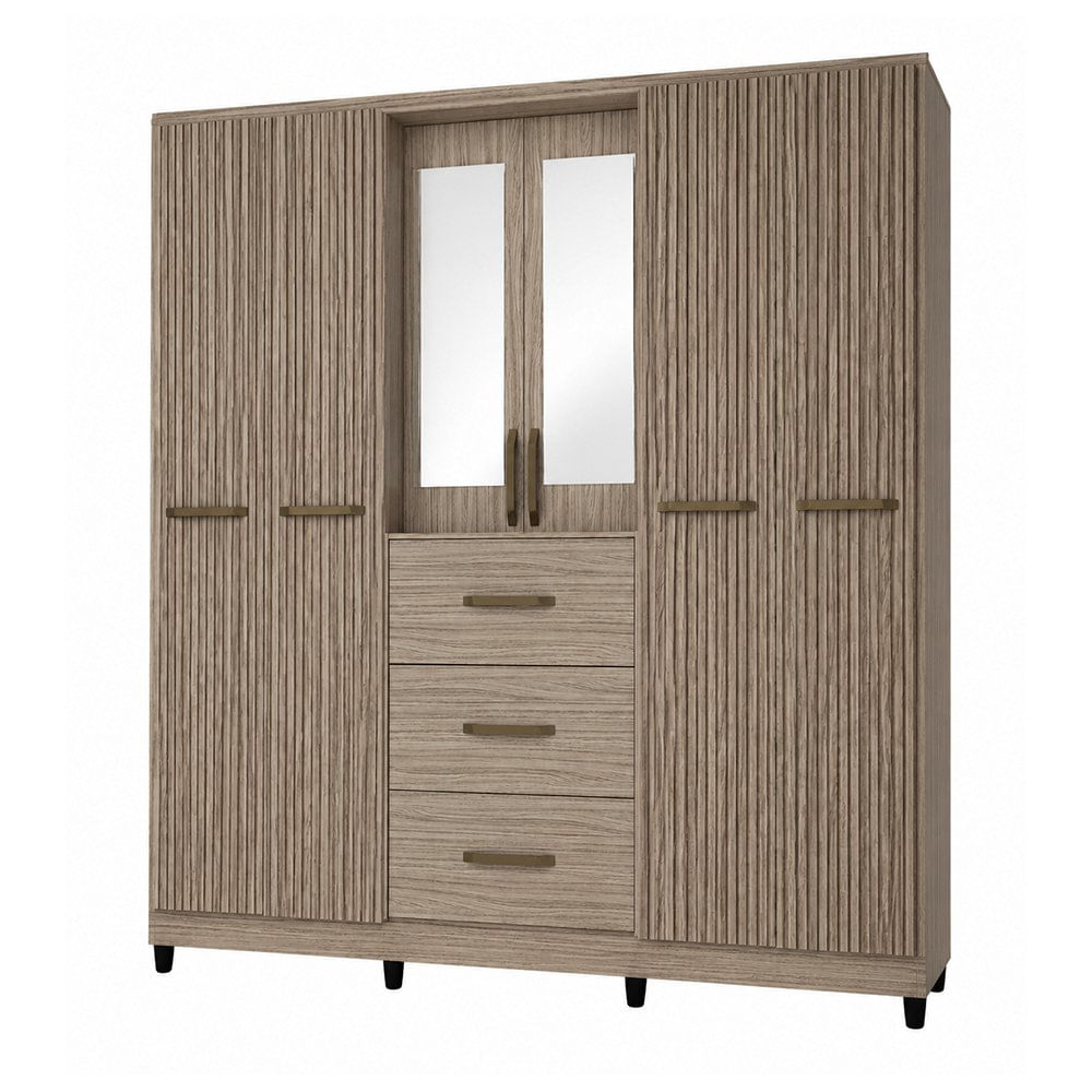 Clóset Londy con 6 Puertas 3 Gavetas y Espejo 46.5 x 201 x 220 Cm Color Café