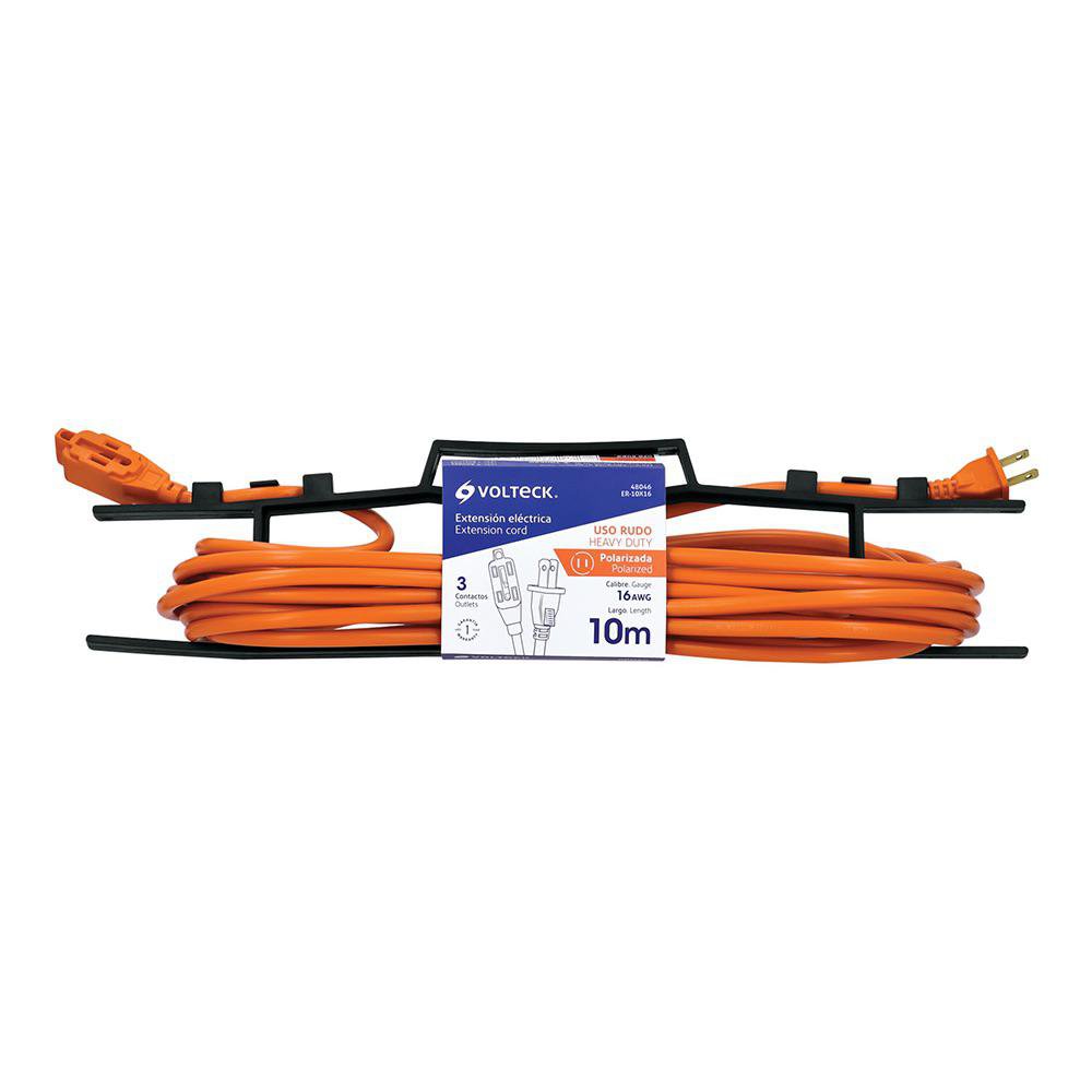 Extensión Eléctrica Uso Rudo de 10 Metros con Calibre 16 AWG en Color Naranja Extensión uso Rudo Naranja Calibre 16 de 10 M