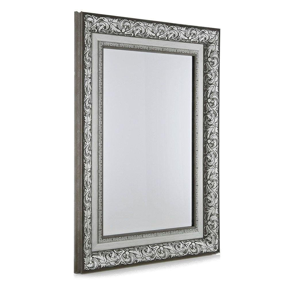 Espejo de Pared 58 x 78 cm Diseño Ornamental con Marco Plateado
