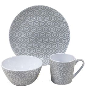 Vajilla Opella De Cerámica Gris Con Diseño 12 Pzas - Toscana