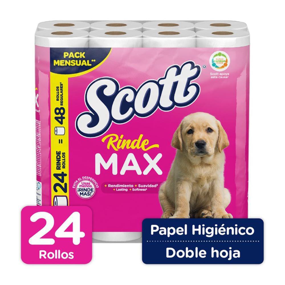 Papel Higiénico de Doble Hoja Rinde Max 24 Rollos Blancos