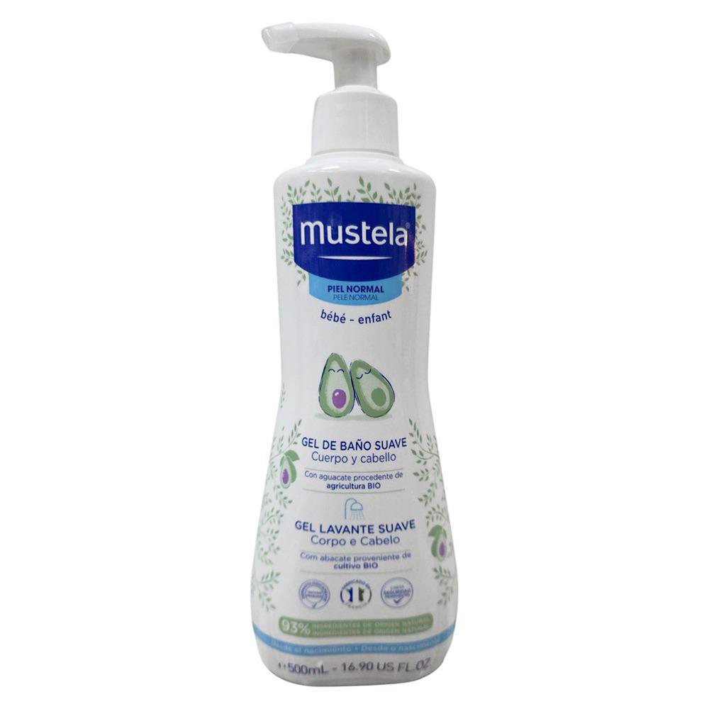 Gel de Ducha para Bebé Cuerpo y Cabello Suave con Aguacate de 500 mL Gel de Baño Suave Mustela Bebé Cuerpo y Cabello con Aguacate Bio 500 mL