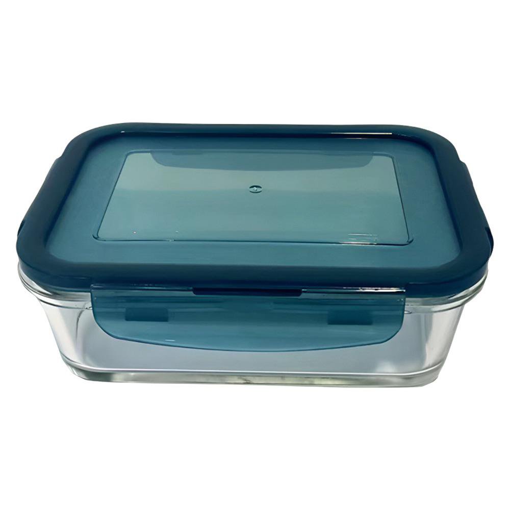 Contenedor Rectangular de Vidrio con Tapa Hermética Color Azul - Varios Tamaños 850 ml