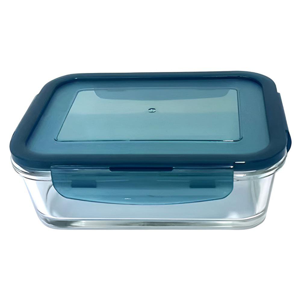 Contenedor Rectangular de Vidrio con Tapa Hermética Color Azul - Varios Tamaños 350 ml